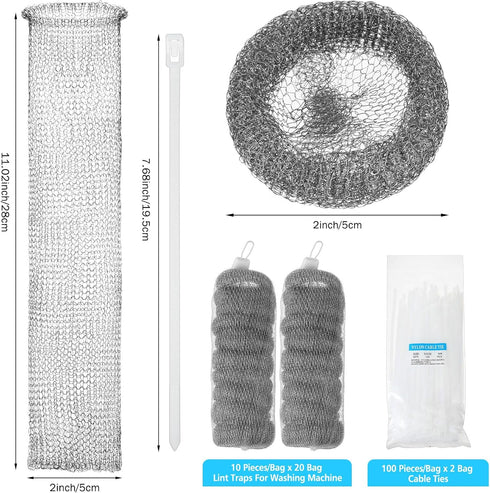 200 Pack Washing Machine Lint Traps, Stainless Steel Lint Catcher for Washer Hose Drain