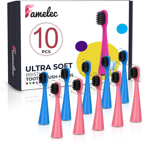 10Pcs Burst Kids Replacement Heads, Ultra Soft Bristles for Deep Clean, Light Pink & Blue