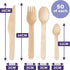 MATANA 200 Pack Natural Disposable Wooden Cutlery Set, 50 Forks, 50 Knives, 50 Spoons, Biodegradable Bamboo