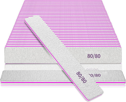 Nail Files for Acrylic Nails, 50pcs 80/80 Grit Bulk Reusable Coarse Square Jumbo Set, Manicure Tools