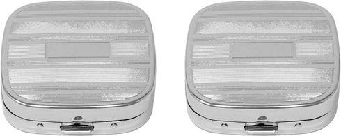 Set 2 3 Stephanie Imports Personal Pill Organizers, of Square-Shaped Pill Box with Mirror (Silver Etched Lines