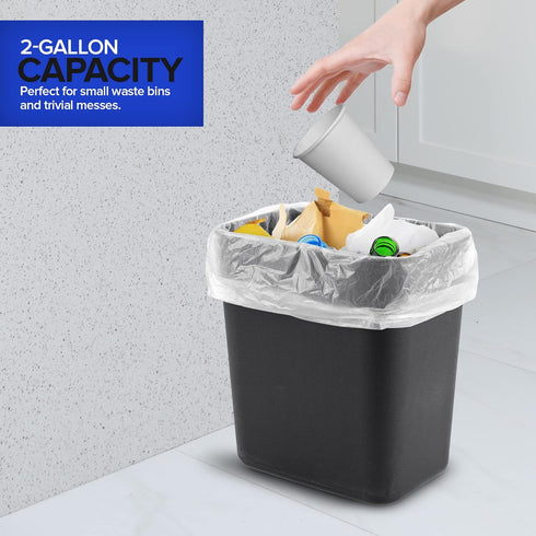 Stock Your Home Clear 2 Gallon Trash Bag, 200 Pack, Un-Scented Small Garbage Bags for Bathroom, Office