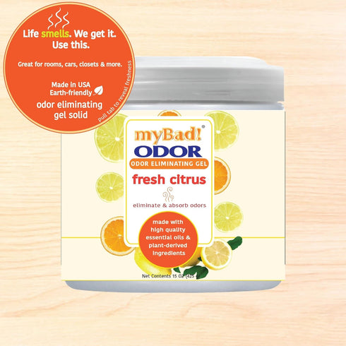 Odor Eliminator Essential Oil Gel, 15 oz, Air Freshener, Eliminates Odors in Bathroom, Pet Area, Closets (Fresh Citrus,
