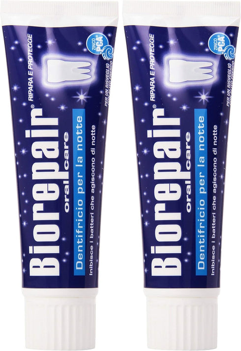 Biorepair Toothpaste "Dentifricio per la Notte" (Intensive Night Repair) 2.5 oz Tube, Pack of 2, Italian Import