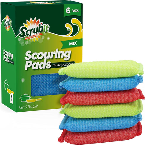 SCRUBIT Multi-Purpose Scouring Pad, Non-Scratch Cleaning Sponges for Kitchen, Bathroom, 6 Pack Dish Sponge