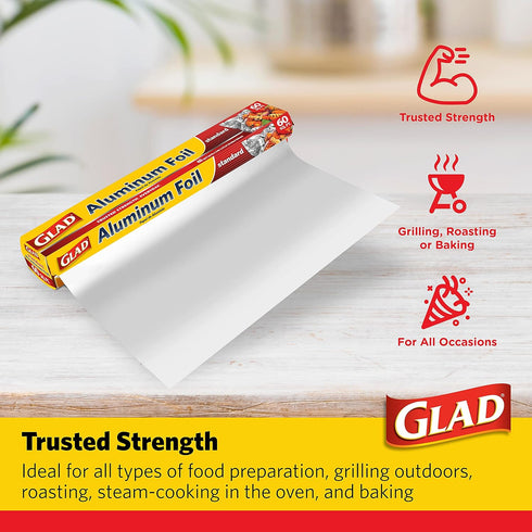Glad Aluminum Foil - 60 Square Feet for Grilling, Roasting, Baking