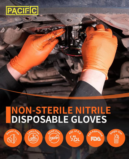 PACIFIC PPE Nitrile Disposable Gloves, Heavy Duty Orange Gloves, 8 mils, XX-Large, 100 Count, Industrial Mechanic