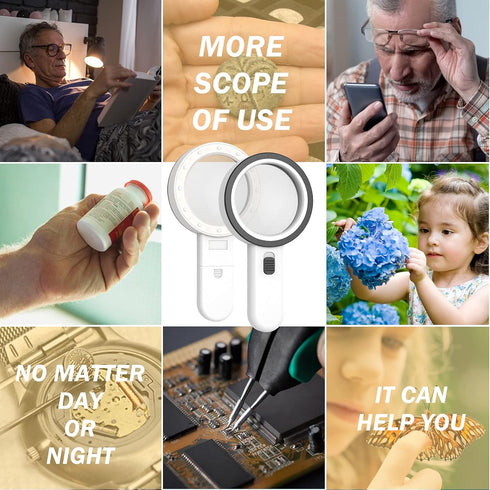 AIXPI Magnifying Glass with Light, 30X Handheld Magnifier with 12 LED for Reading Inspection