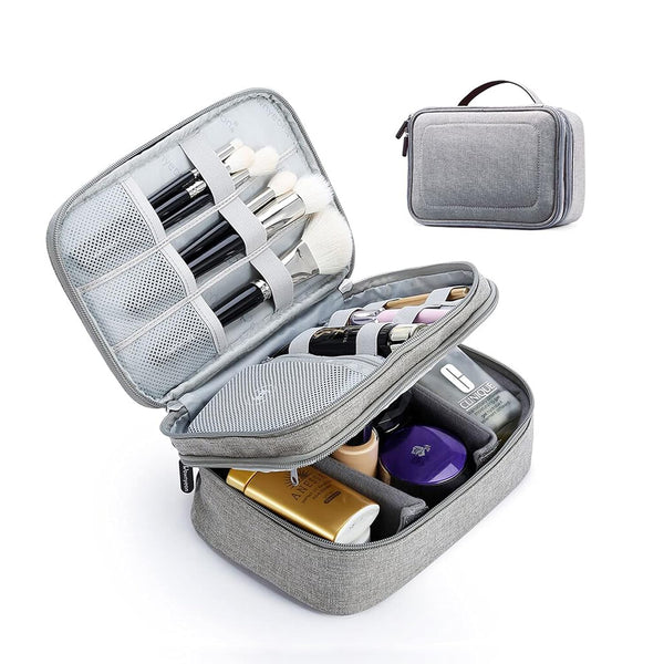 Rownyeon Waterproof Makeup Train Cases, Portable Cosmetic Organizer with Adjustable Dividers for Makeup Brushes,
