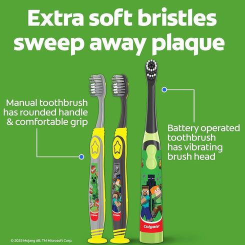 Set, 2 2 Colgate Kids Minecraft Toothbrush and Kids Toothpaste Gift Includes Minecraft-Themed Battery Toothbrush