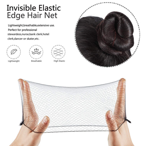 Zonon Hair Nets, 50Pcs Invisible Elastic Edge Mesh, 50cm Individual Package for Women Bun, with 40Pcs U Shaped Pins,