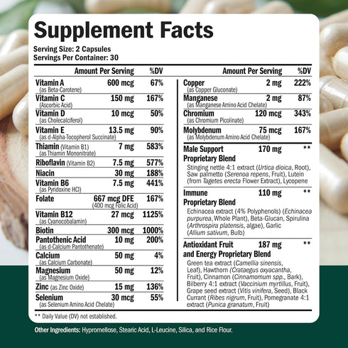 Multivitamin for Men - Daily Mens Multivitamins & Multiminerals Supplement for Energy, Focus, Performance, Multi Vitamin
