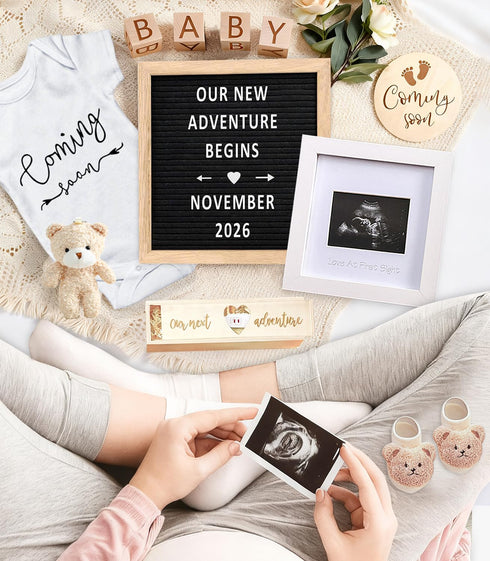 Set, Pregnancy Announcement Baby Announcement Props Ideas Include Letter Board, Pregnancy Test Box, Baby Onesie