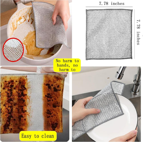 Double Layer Metal Wire Dishwashing Cloth, Dry and Wet Dual-Purpose for Kitchen Cleaning (10 Pieces)