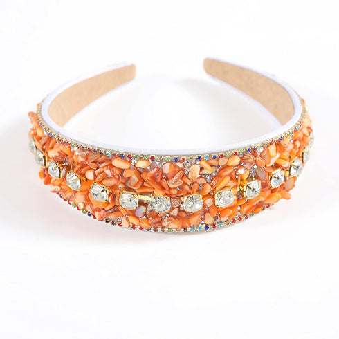 Rhinestone Women Headband Sparkle Diamond Crystal Headband Padded Wide Hairband Glitter Hair Accessories for Women Girls Orange