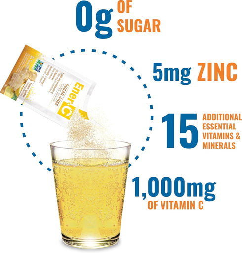 Ener-C Sugar Free Energy Lemon Ginger Multivitamin Drink Mix, 60 Count, Natural Immunity Support