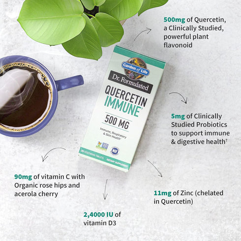 Garden of Life Quercetin Once Daily Immune System Support Supplement with Vitamin C, D & Probiotics – Dr Formulated – Immune Health, Respiratory Health, Skin Health, Gluten Free, Non GMO – 30 tablets