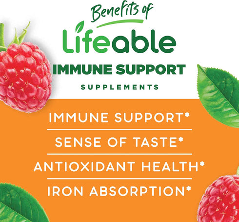Lifeable Immune Support Gummies - 90 Gummies - with Elderberry, Vitamin C and Zinc - Natural Flavor