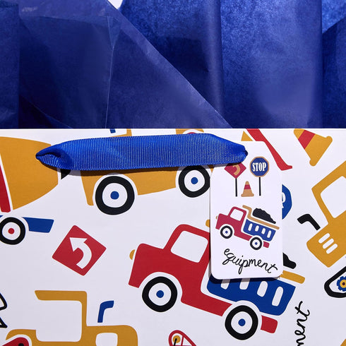 SUNCOLOR 16" Extra Large Gift Bag with Tissue Paper for Boys (Vehicle Design)