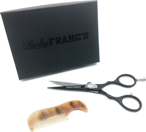 Lucky Franc's Beard Grooming Kit with Japanese Scissors & Handmade Mini Combs for Men, Mustache Trimming