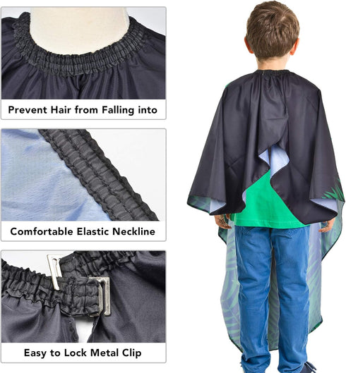 Kids Haircut Cape Waterproof Barber Cape Cover, Dinosaur Hair Cutting Cape for Boys with Adjustable Snap Closure