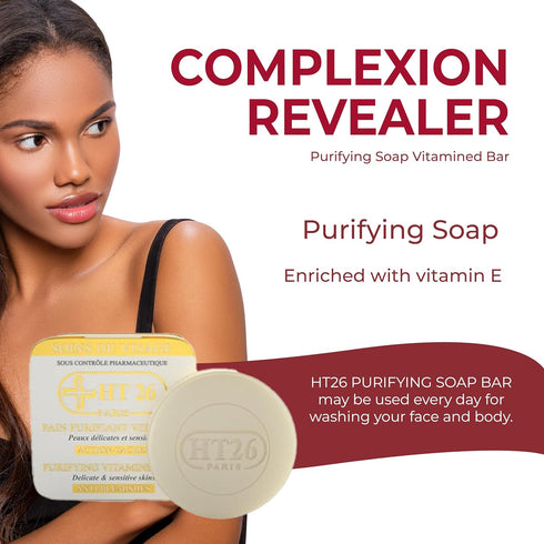 HT26 Purifying Soap Vitamined Bar for Melanin Rich Skin - Gentle Cleansing Vitamin E Soap with Castor Oil - Skin Care for Women of Color - 150g