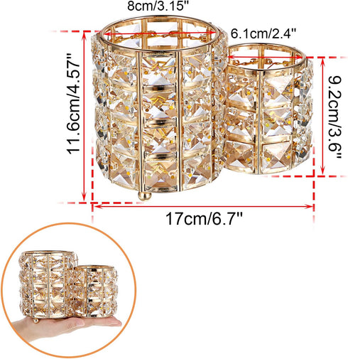 Hipiwe Makeup Brush Holder, Gold Bling Crystal Organizer for Brushes, Remote Control, and Cosmetic Tools, 2-Slot