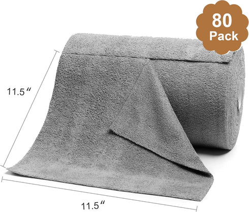 80 Pack Microfiber Cleaning Cloth, 11.5"x11.5", Lint Free, Absorbent Cleaning Rags for Kitchen, Car, Glass (Grey) -