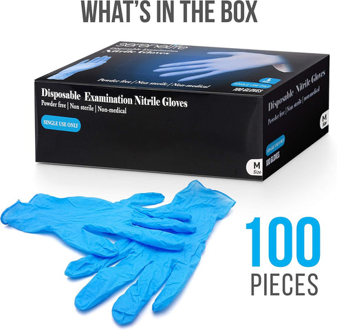Serenelife Nitrile Disposable Latex & Powder Free Medium Gloves for Kitchens, Food Handling & Cleaning Supplies