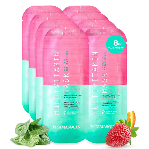 Vitamasques 8-Pack Multivitamin Face Mask - Hydrating & Nourishing for Radiant Skin with Vitamins B, C & E