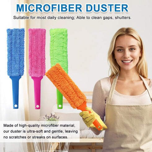 4 Pack 16-Inch Length Microfiber Dusters, Reusable and Washable, Soft Fibers for Home, Office, and Car Cleaning