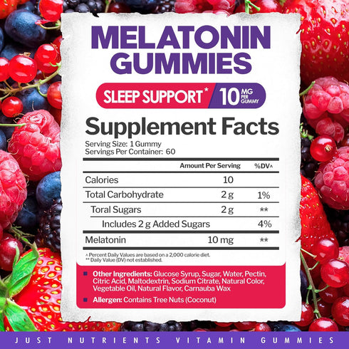 Melatonin 10mg Gummies | 60 Servings | Maximum Strength Sleep Aid for Adults | Gluten-Free, Non-GMO, Mixed Berry Flavor