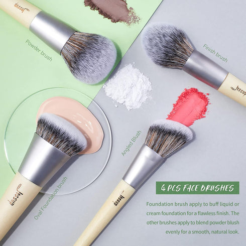 Jessup Vegan Makeup Brushes Set, 12pcs Premium Synthetic Brushes for Foundation, Highlight, Eyeshadow