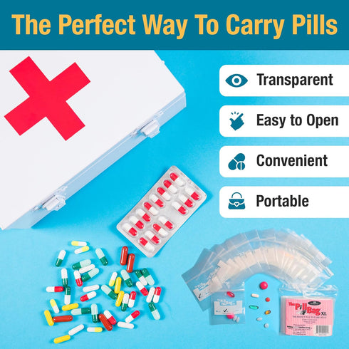 Medicine Pill Organizer with AM/PM Labels - Resealable Portable Disposable Pouches for Travel, 100 Count