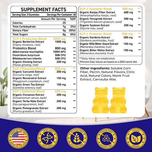 Yooaseital GLP-1, GLP-1 1 Gummies GLP1 lmmune, 90 Gummies Supplement for Women & Men, Natural GLP with Berberine