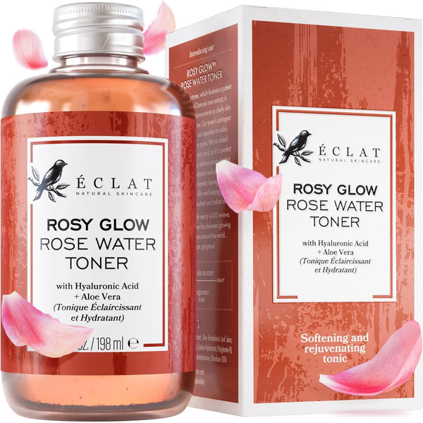 Rose Water Toner - Pure Rose Water with Hyaluronic Acid & Aloe Vera, Hydrating Facial Toner for Women