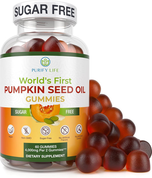Sugar-Free Pumpkin Seed Oil Gummies 4,000mg/serving for Hair Growth, Skin, Prostate Health, 60 Chews, Immune Support