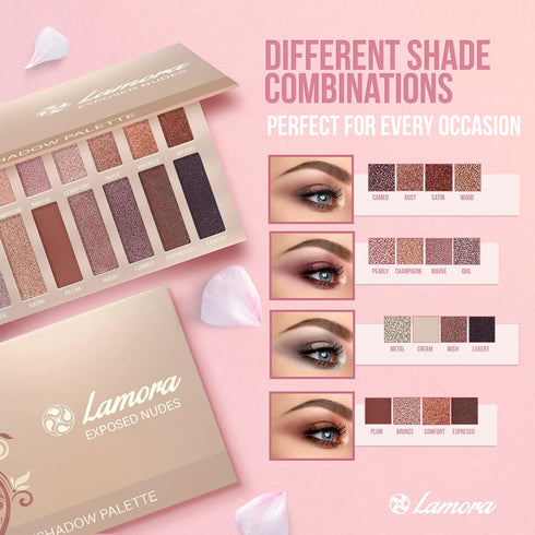 Lamora Eyeshadow Palette, Makeup with 16 Highly Pigmented Matte & Shimmer Shades, Vegan & Blendable