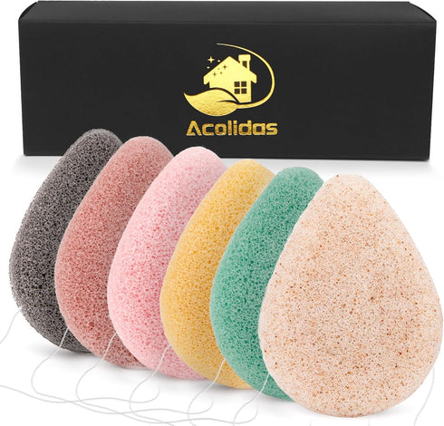 Konjac Exfoliating Organic Cleansing Facial Sponges Set, Natural Walnut Charcoal for Exfoliator Skincare Makeup Removal