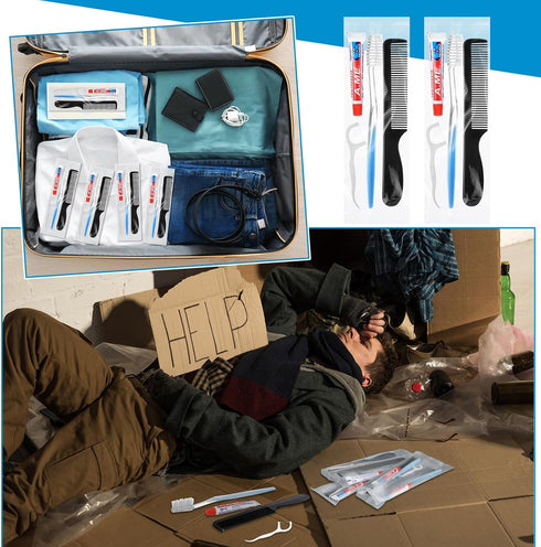 50 Sets Disposable Toothbrushes with Toothpaste, Floss, and Comb for Travel, Individually Wrapped Hygiene Kits