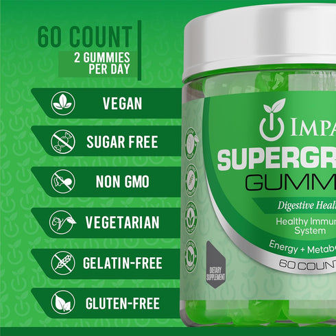 IMPACT Supergreens Fiber Gummies - Sugar-Free - Vegetarian Fiber Gummies for Adults Improved Immunity, Skin & Gut Health Superfoods Supplement - Veggie Gummies - 60 Fiber Supplement Gummies