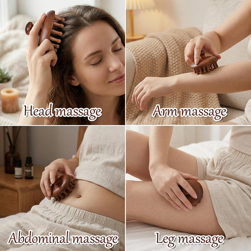 HJZHII 2Pcs Wooden Scalp Massager Comb, Wooden Hair Scrubber Hair Brush Scalp Massage Tool Head Gua Sha Brush Handheld
