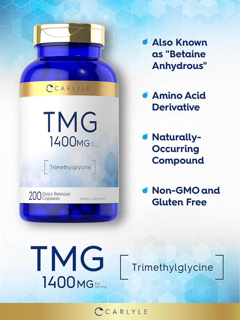 Carlyle TMG 1400mg, 200 Quick Release Capsules, Non-GMO & Gluten Free Supplement