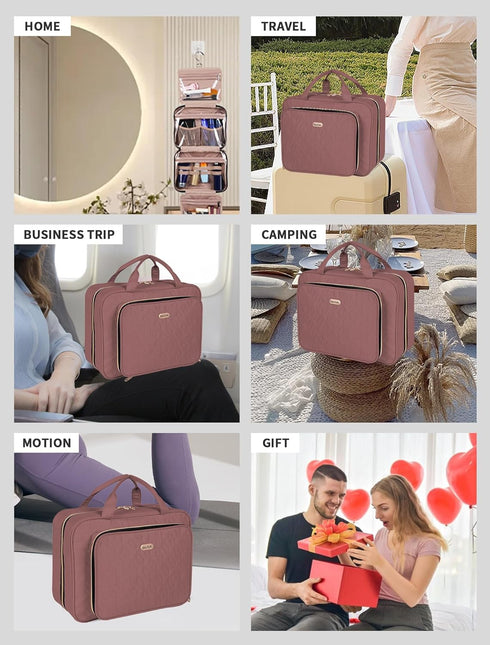 Travel Toiletry Bag for Women, Large Capacity with Hook, Portable Hanging Makeup Bag for Full Sized Toiletries