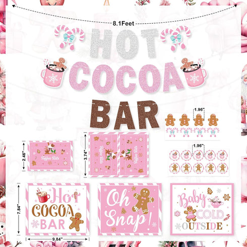 Hot Cocoa Bar Kit Pink Hot Cocoa Bar Banner Cute Gingerbread Man Sign Oh Snap Toppings Tent Cards Cup Tags Stickers