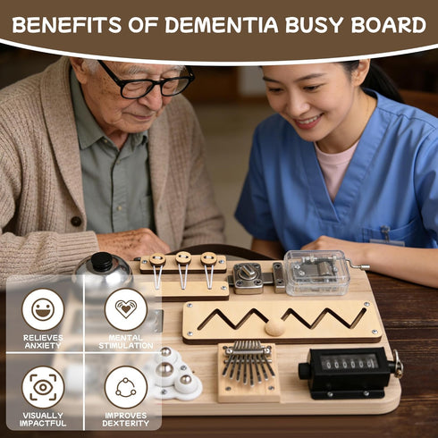 Mizodoja 10-in-1 Sensory Fidget Board for Seniors & Elderly - Calming Activity Board, Anxiety Relief Gifts for Adults