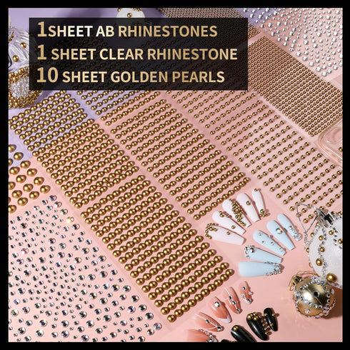 Teenitor 2582Pcs Hair pearl Hair jewel Hair Gems Hair Pearls Gold Pearl for Hair, Hair Pearls Hair Gems for Crafts Makep 3/4/5/6/8mm