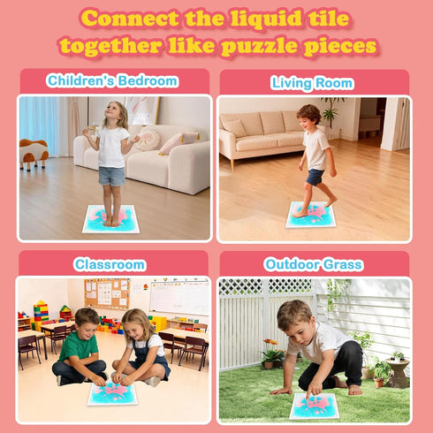 Kids:1 12x12 Inch Sensory Tiles Floor Mats for Piece Liquid Active Color-Changing Pads with Anti-Slip Base Leakproof