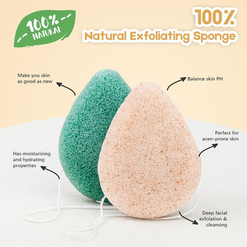 Konjac Exfoliating Organic Cleansing Facial Sponges Set, Natural Walnut Charcoal for Exfoliator Skincare Makeup Removal