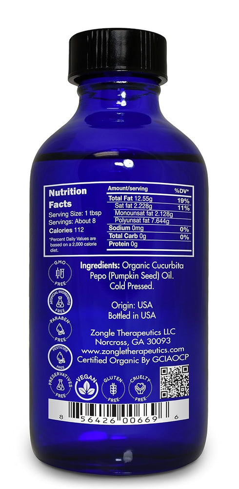 Organic Pumpkin Seed Oil by Zongle, 4 OZ – 100% Pure Natural Food Grade, USDA Certified, Therapeutic Grade